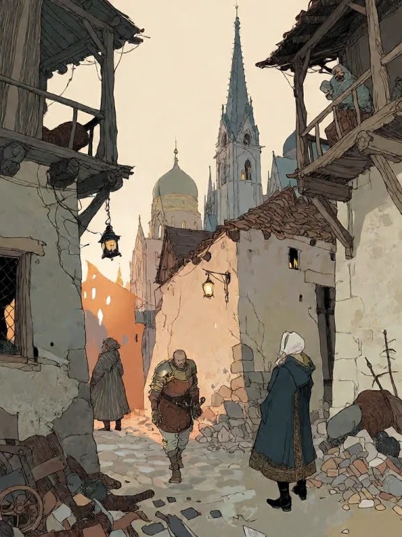 Bradhamel Art Style.a Narrow, Cobblestone Alleyway In A Medi...