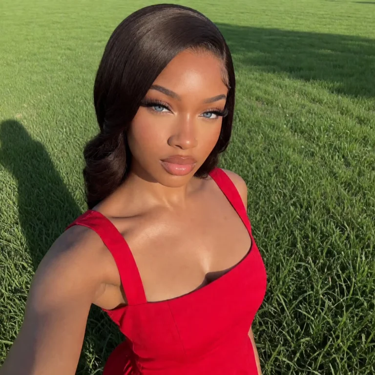 A Lady In Red Dress, Bright Sun On Her Face, Extremely Brigh...