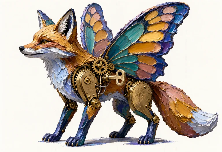 A Single Mechanical Fox Sculpture With Butterfly Wings, Show...