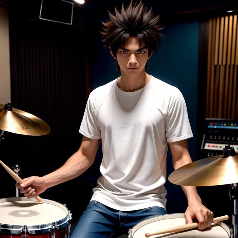 Masterpiece, Best Quality, Safe An Anime-style Male Drummer...