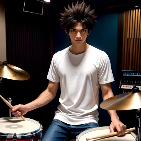 Masterpiece, Best Quality, Safe An Anime-style Male Drummer... — Stable Diffusion AI Prompt: masterpiece, best quality, safe An anime-style male drummer and percussionist se...