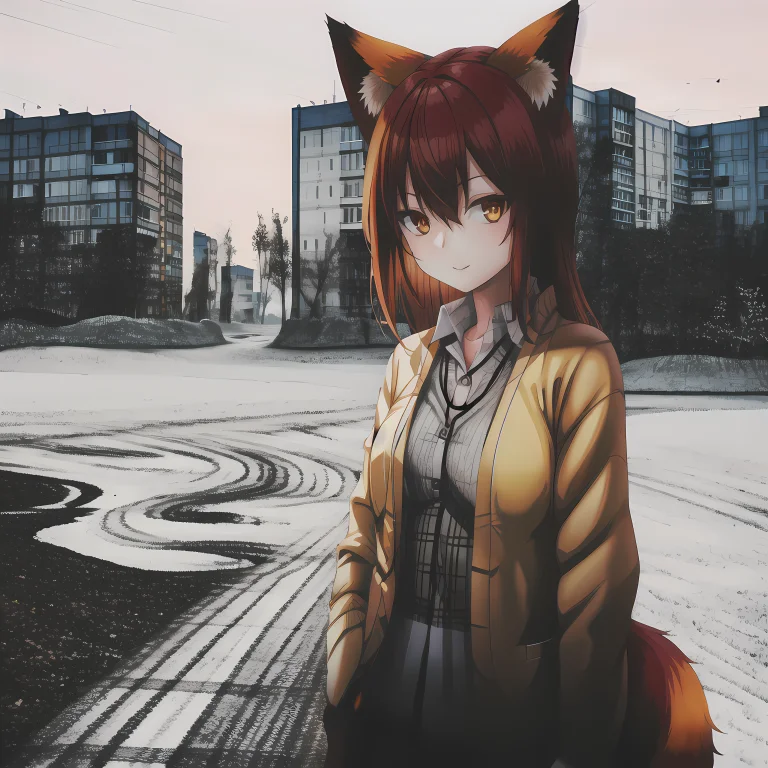 1girl, Ebenya, Looking At Viewer, Orange Hair, Kitsune, Fox...