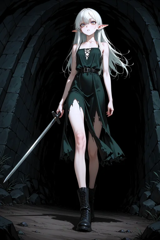 1girl, Solo, Skinny, Slim Body, Slim Legs, Elf, White Hair,...