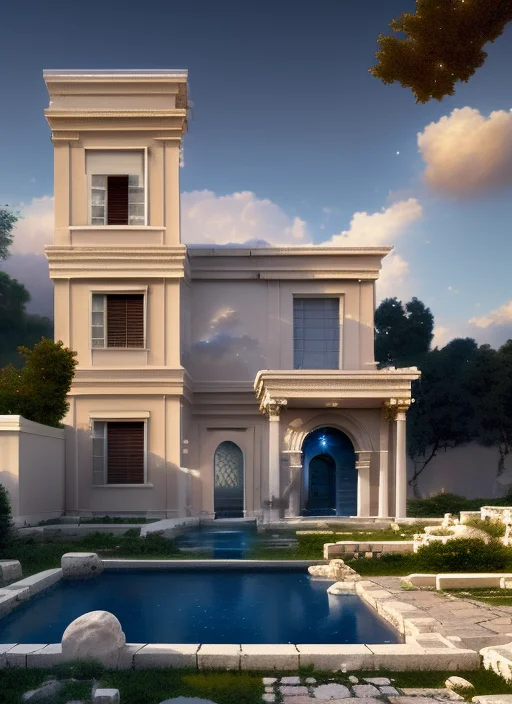 Simple Scene Of An Greek Roman Mansion Exterior, Ianm And Gr...