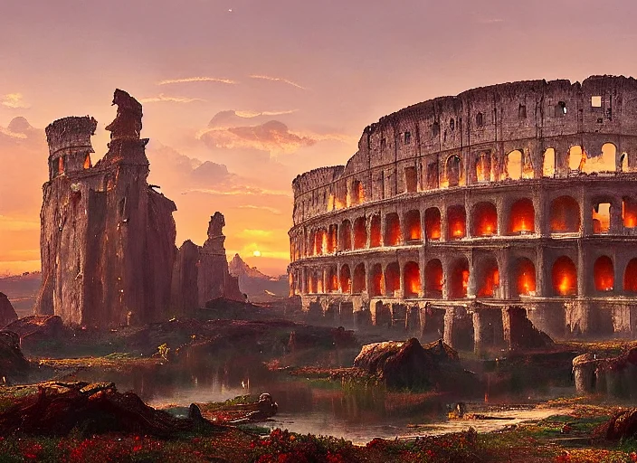 Gothic Style Discodifland, A Huge Coliseum, Oil On Canvas, P...