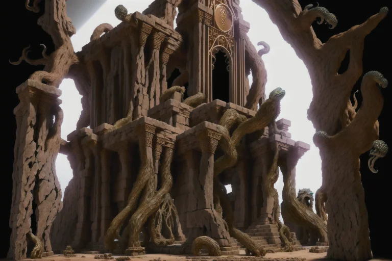 Ancient Crumbling Temple Ruins, Cthulhu Mythos, Abstract Scu...