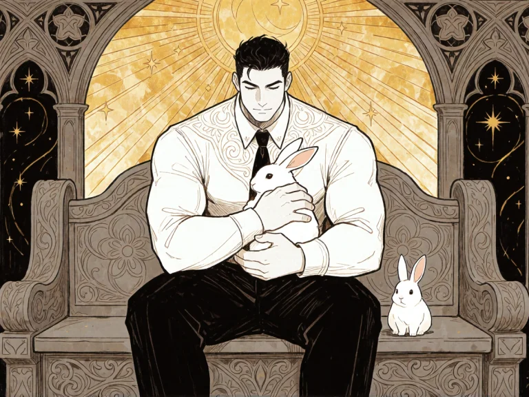 Tarot Card Illustration Of A Muscular 30-year-old Man Sittin...