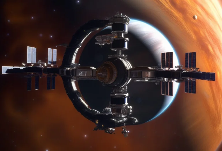 A Space Station Slowly Orbiting A Banded Gas Giant, Physical...
