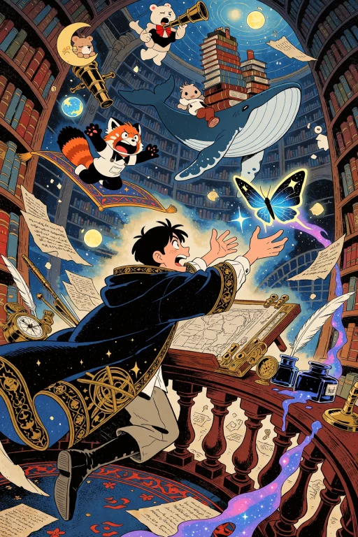 A Vertical Surreal Fantasy Gekiga Illustration Depicting A Z...