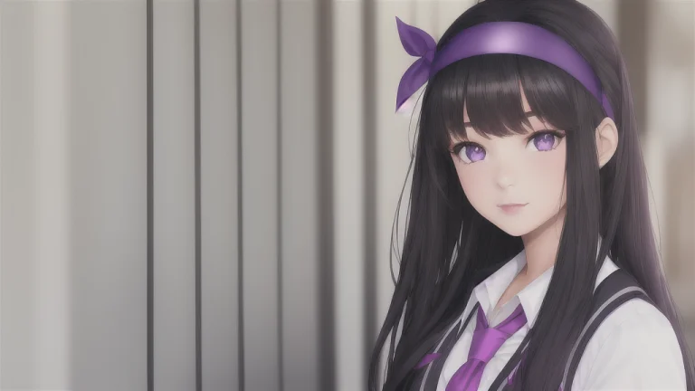 1girl, Purple Headband, Black Hair, School Uniform, Liquid E...
