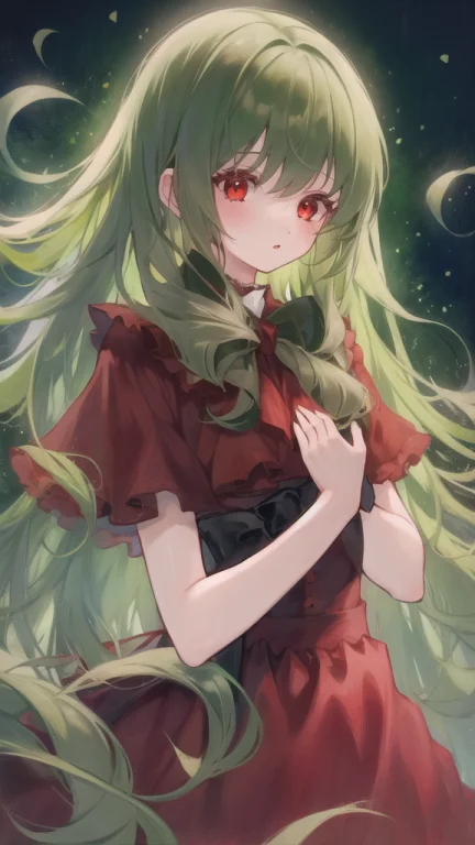 1girl, Green Hair, Red Eyes, Dress, Solo1.3, Loramatchastyle...