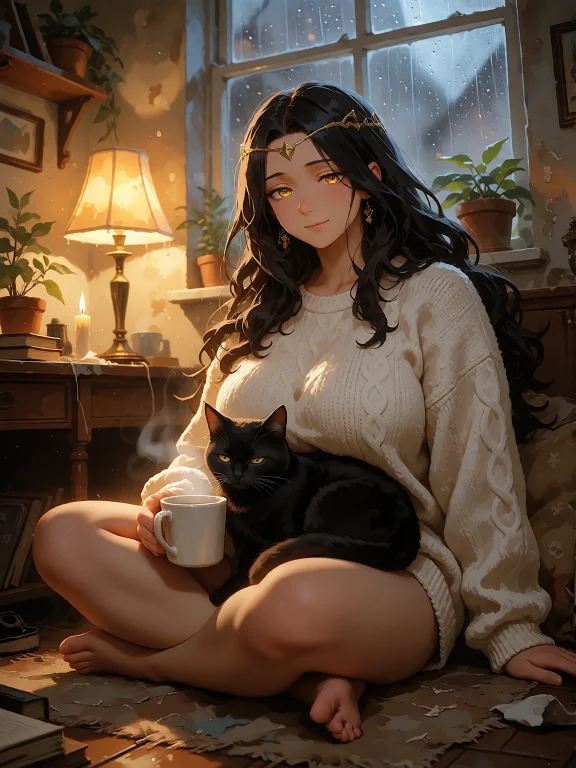 A Warm Hopeful Semi-anime Scene Of A Content Evening At Home...