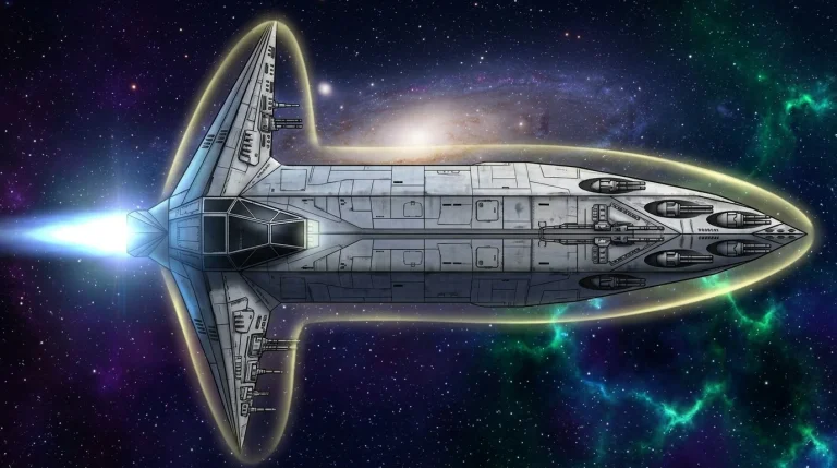 Top Down View Of A Futuristic Space Fighter On A Cgi Space B...