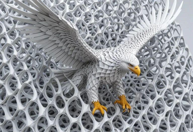 Macro Photography Of A Majestic Eagle Flying Sculpted From A...