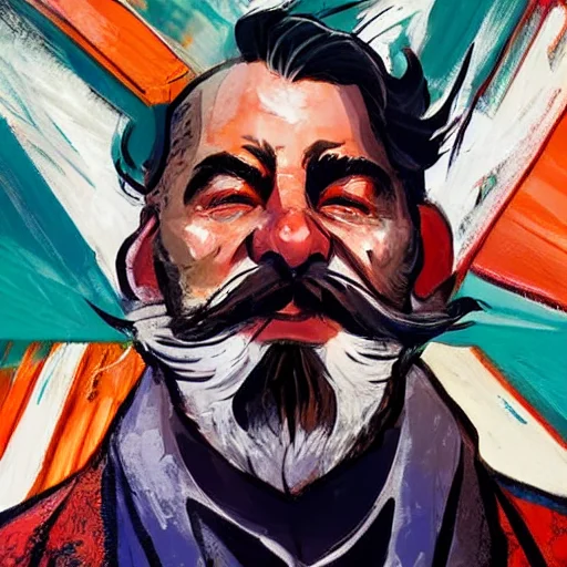 Drunk Man With Beard , Expressionism, Light Rays, Colorful B...