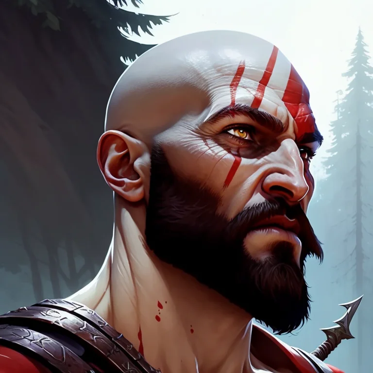 Splash Art Portrait Painting Kratos Person, God Of War, Leag...