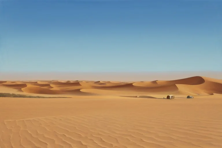 Hopper Painting, Highly Detailed, Sahara Desert, Blue Sky, B...