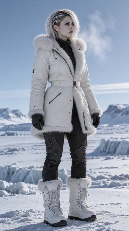 Nbrfml Woman, Full Length, Wearing A White Fur-lined Parka A...