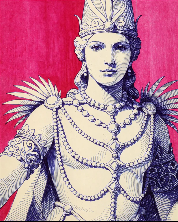 Moebius An Ornate Crowned Figure Rendered In Classical Pen A...