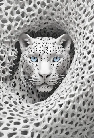 Snow Leopard. ,gyroid Lattice ,porous Surface ,interconnecte... — SDXL AI Prompt: snow leopard. ,gyroid lattice ,porous surface ,interconnected struts ,geometric...