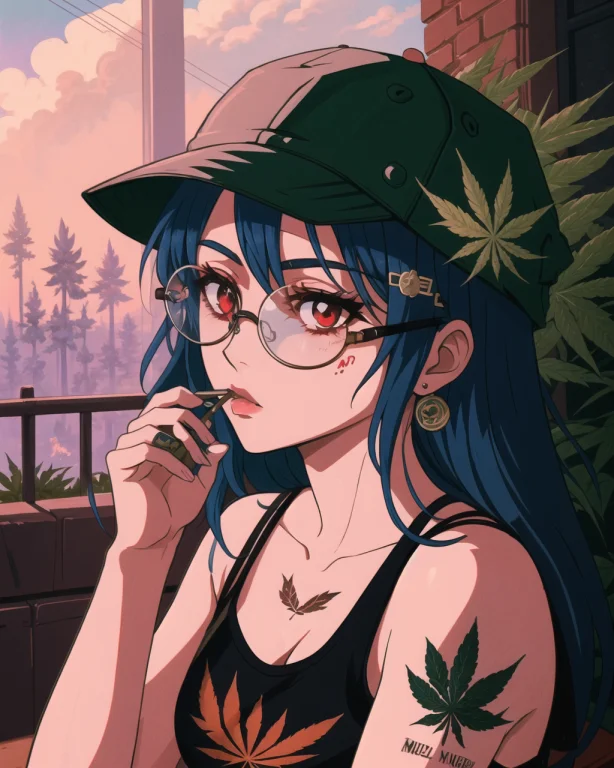 1girl, Weed Leaf, Marijuana Leaf, Sexy1.25, Round Eyewear, B...
