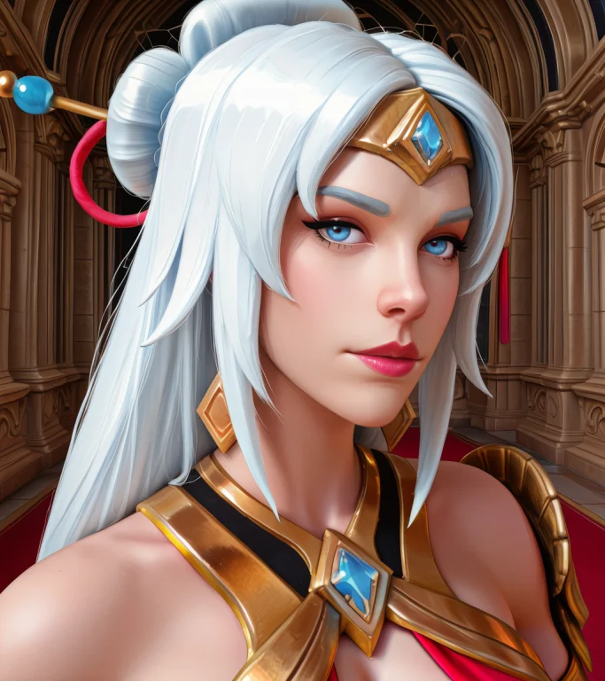 Lianxl,white Hair,hair Bun,hair Stick,blue Eyes,solo, Lookin...