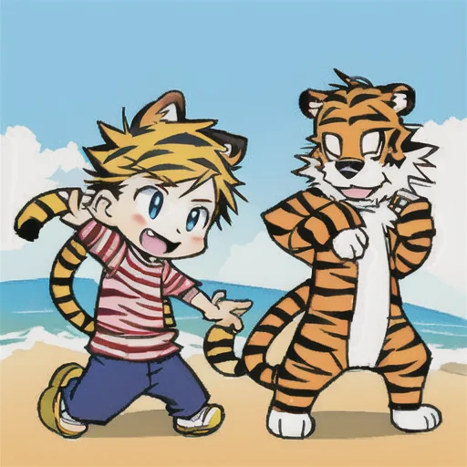 A Cartoon Boy And Cartoon Tiger, Dressed As Pirates, Art By...