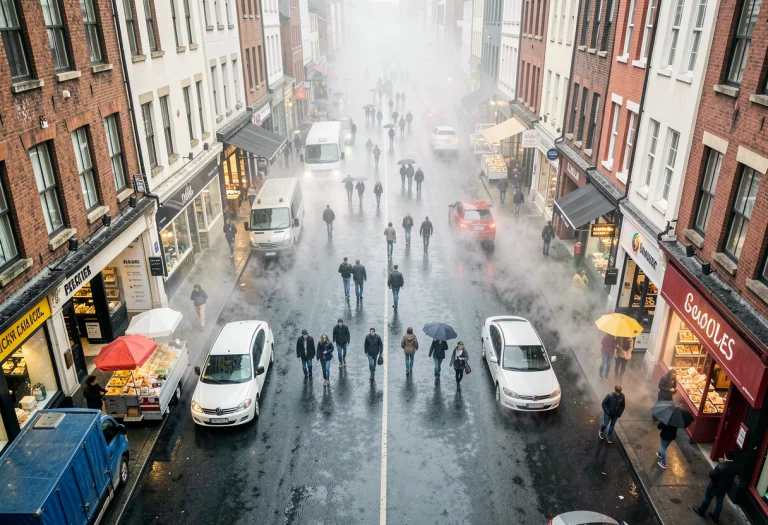 A Market Street Steaming After Summer Rain, Portrait Photogr...