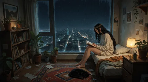 A Cinematic Wide Semi-anime Establishing Shot Of A Small Mod... — Stable Diffusion AI Prompt: A cinematic wide semi-anime establishing shot of a small modest modern apartment...