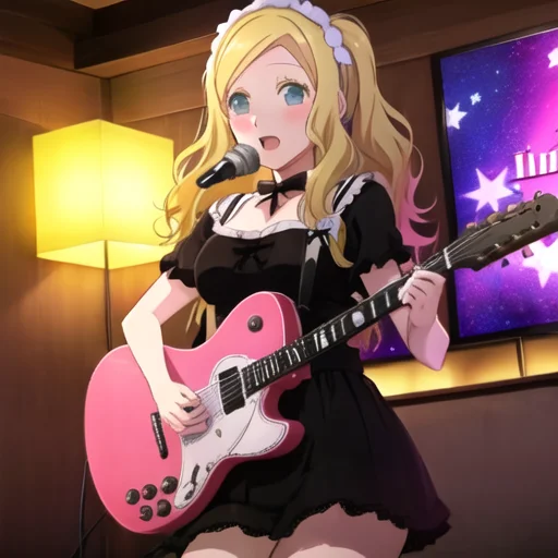 1girl, Carol, Singing In A Karaoke, Night, Colorfull