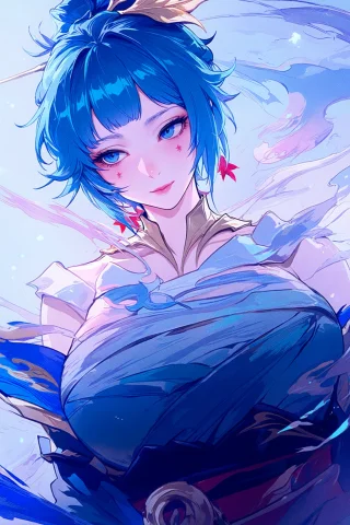 Hiraramlbb, 1girl, Solo, Blue Eyes, Blue Hair, Short Hair, H... — Stable Diffusion AI Prompt: hirara_mlbb, 1girl, solo, blue eyes, blue hair, short hair, hair ornament, bangs...