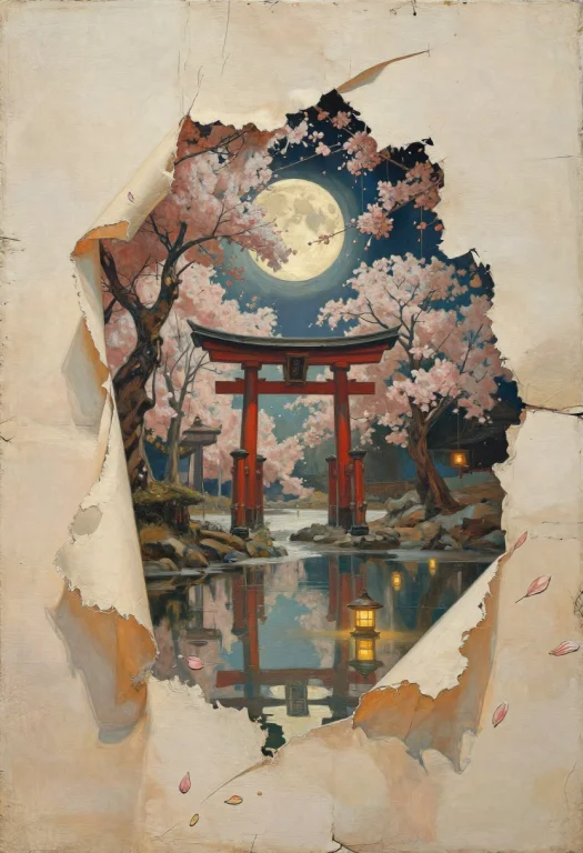 Surreal Oil Painting Viewed Directly From Above. A Large She...