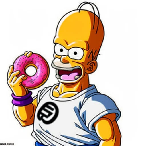 Dbz Style, Homer Simpson Holding A Pink Donut, Fat, Closed S...