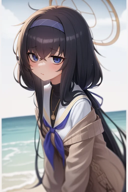 1girl,bags Under Eyes,bangs,black Hair,blue Eyes,blue Hairba...