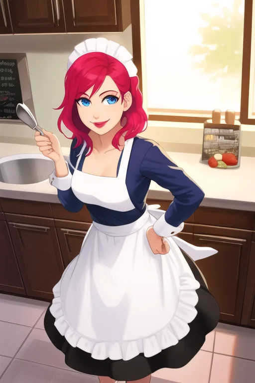 A Solo Woman Depicted Wearing An Apron And In A Kitchen. The...