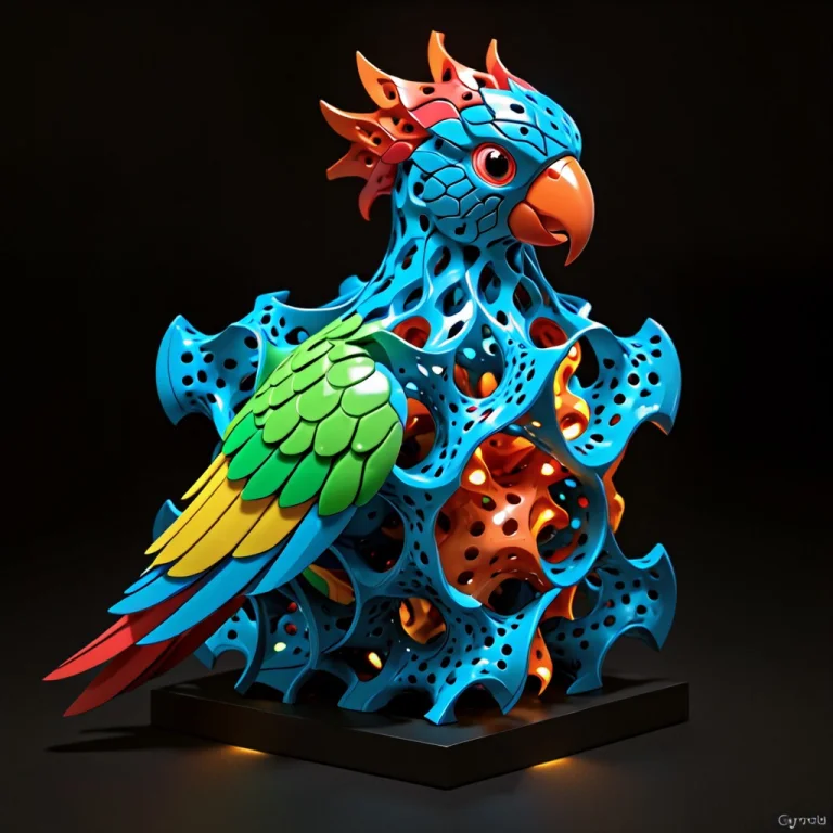 Gyroid Parrot, Dark Background, Volumetric Light, Master Pie...