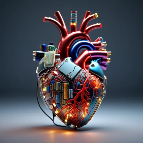 An Anatomical Human Heart Sculptured Entirely From Dense Cir... — SDXL AI Prompt: an anatomical human heart sculptured entirely from dense circuitry, arteries and...