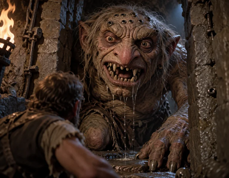 Lorakreapracticalfantasy1a Cave Troll Squeezing Through A Na...