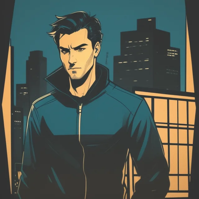 A Man Looking At Camera, Night, Muted Colors, Comic Book Sty...