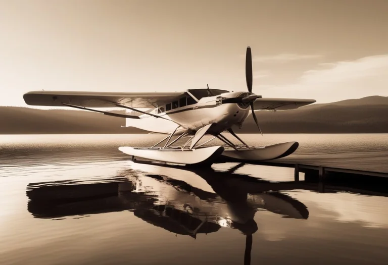A Seaplane Resting On A Mirror-calm Lake, Rim Lighting, High...