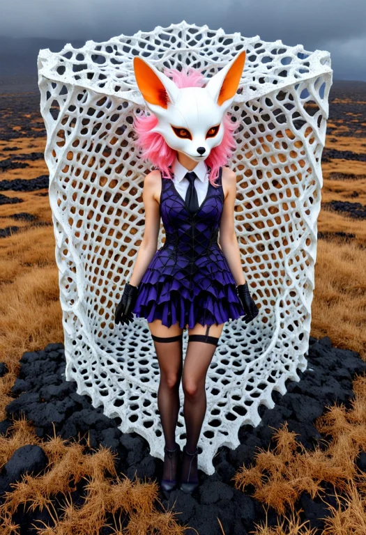 Woman Wearing A Fennec Fox Mask, Pink Floating Hair, Antenna...