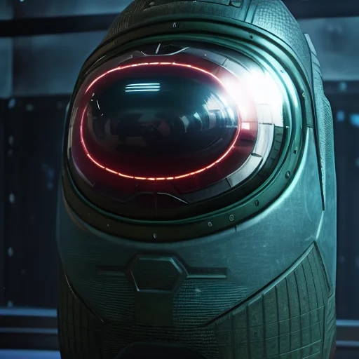 A Giant Amongus Man Standing In A Dystopian City, Cyberpunk,...
