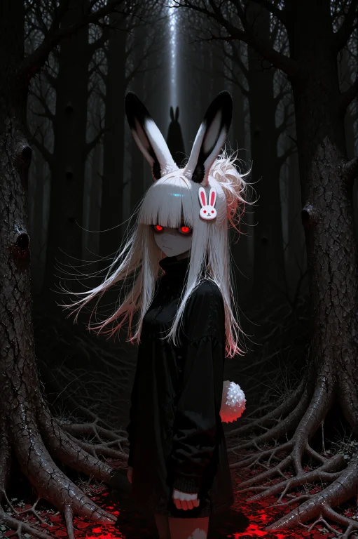 Emma, Real Rabbit Ears With Black Tips, White Pinned-up Hair...