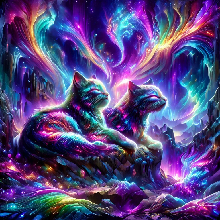 Morph-aurora, Sleeping Kitten Under Aurora Sky, Vivid Primar...