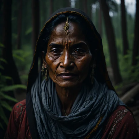 Portrait Of An Indian Village Woman In Forest In Himachal Pr... — Stable Diffusion AI Prompt: portrait of an indian village woman in forest in Himachal pradesh, clear facial...