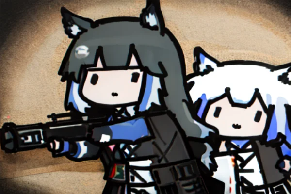 3girls,style Anime,texas,arknights, Weapon,firing, Lorachild...
