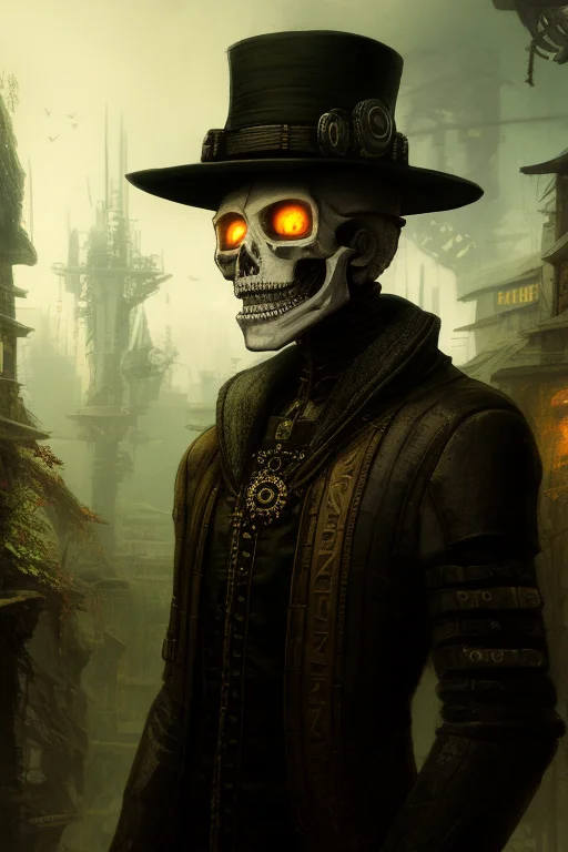A Cyberpunk Skeleton In A Steampunk Village By Anton Semenov...
