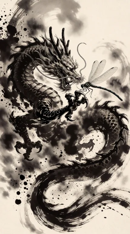 Nijisis, A Dramatic Traditional East Asian Ink Painting Depi...