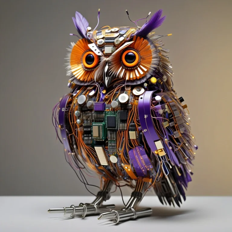 A Wise Owl Perched On A Branch, Body Constructed Entirely Fr...