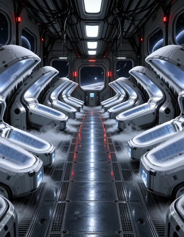 3d3n Sh1p, Photorealistic, Frontal View Of A Cryo-sleep Bay...